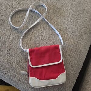 Vintage 90s Red Canvas Crossbody Bag - White Trim Organizer Purse